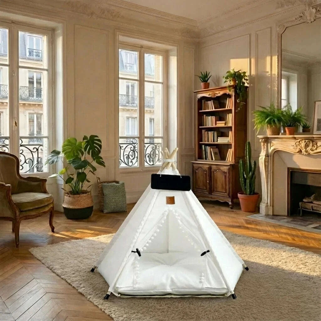 Tipi pour chat maison, en situation salon