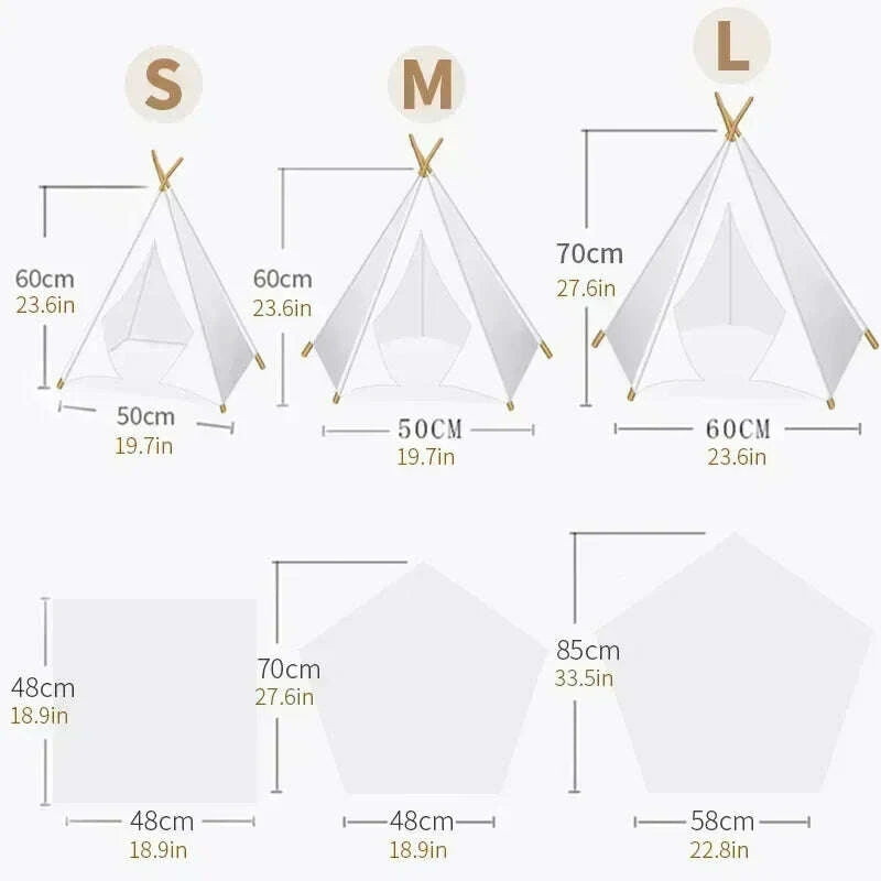 Tipi gris pour chat avec motif géométrique — vue en perspective
