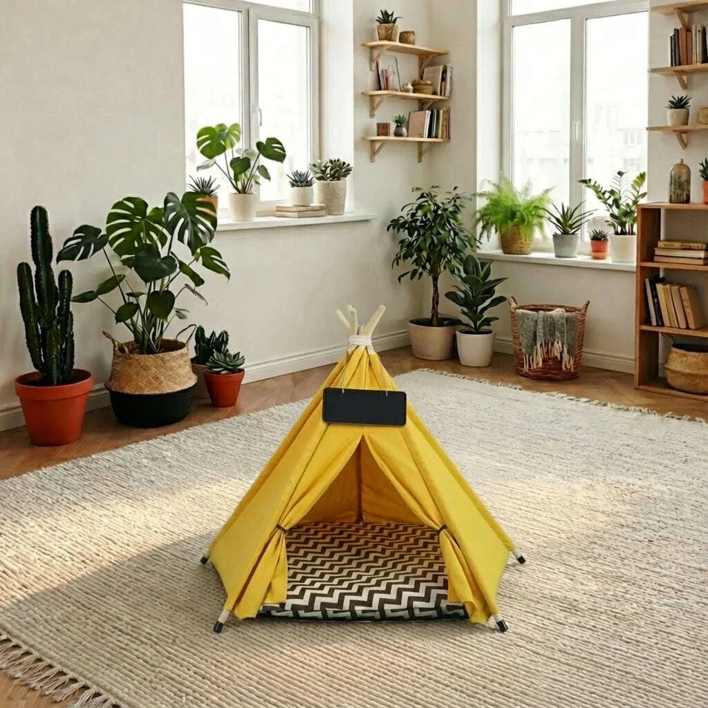 Tipi en bois pour chat, de profil