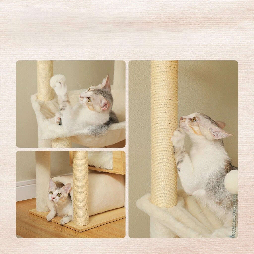 Arbre à chat en bois XXL, en situation dans un salon