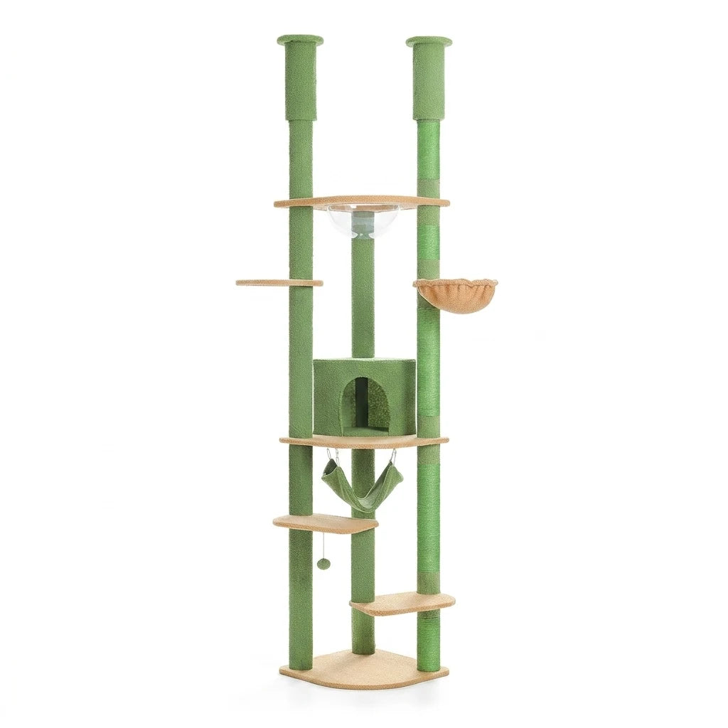 Arbre à chat télescopique multi-niveaux Vert